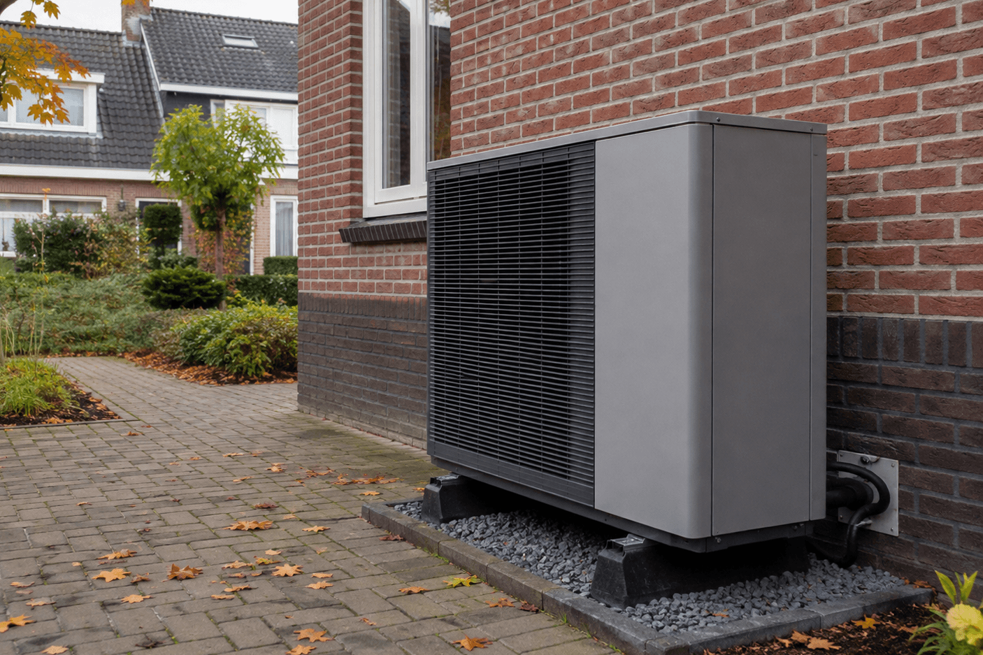 Air-to-water heat pump in autumn